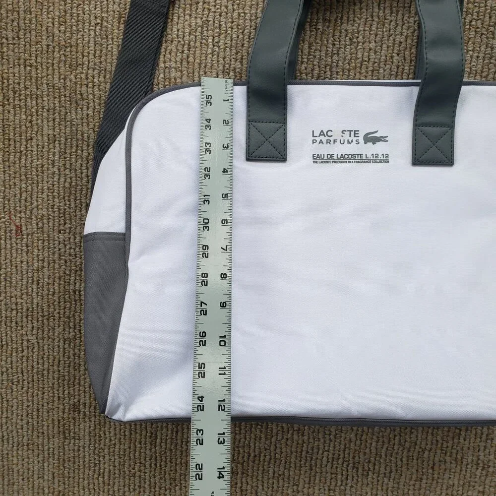 LACOSTE PARFUM L12-12 WHITE GRAY SPORT DUFFEL GYM WEEKEND LARGE BAG